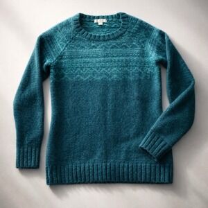 Fair Isle Teal Wool Alpaca Blend Sweater- Gorpcore CottageCore Minimalist- L